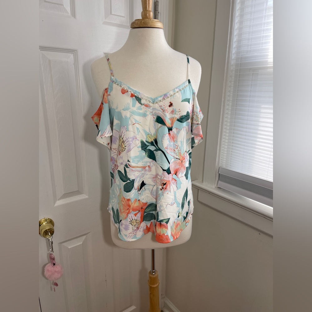 Calvin Klein Silky Floral Cold Shoulder in Pastel/Bright Hues
